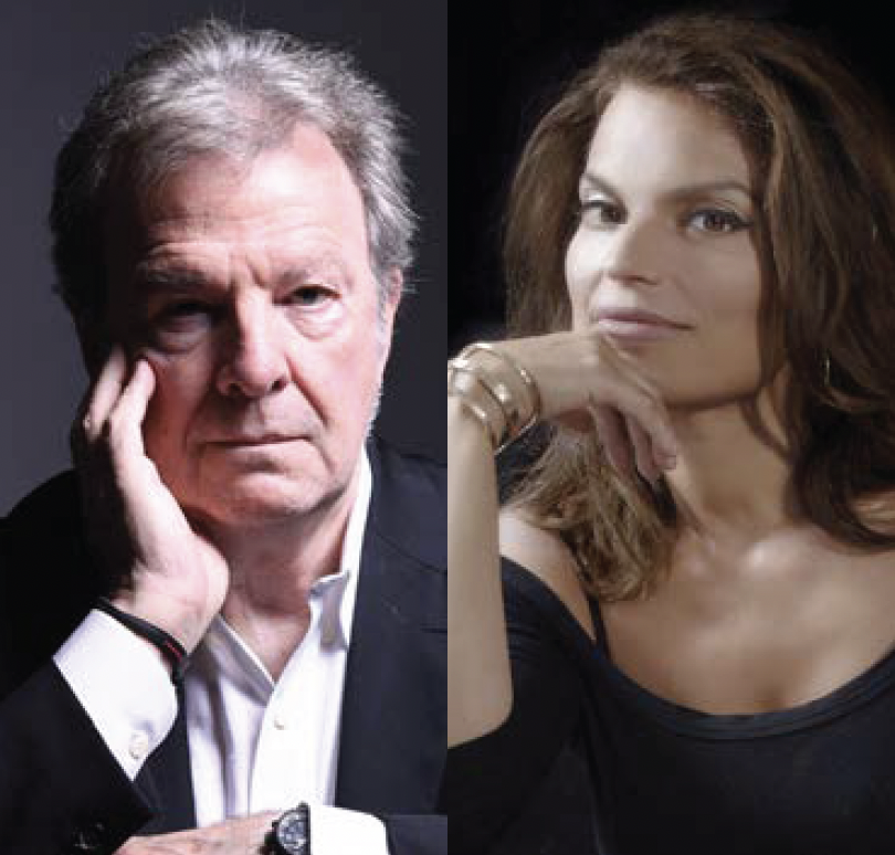 Side-by-side portraits of a man and a woman resting their chins on their hands.