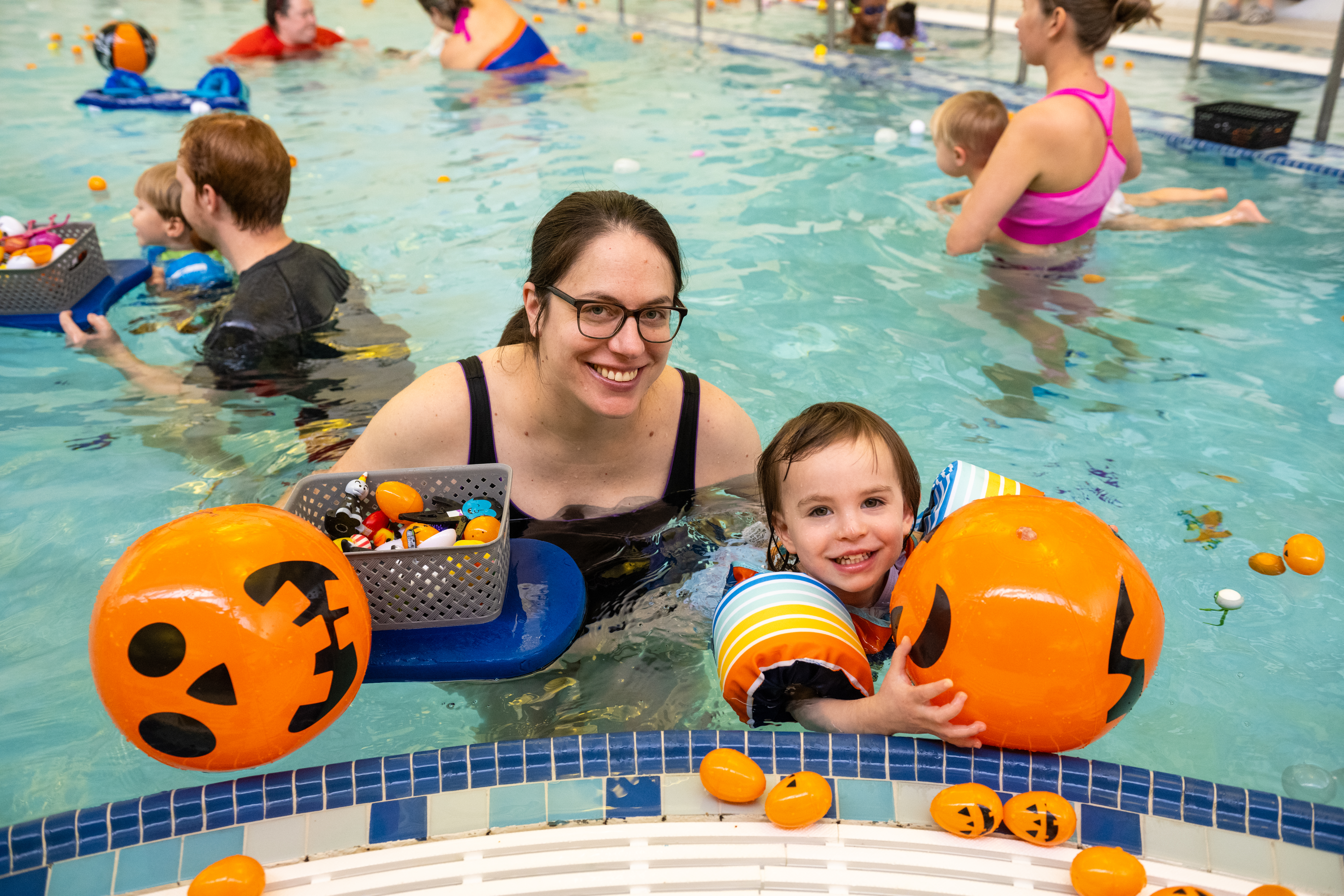 Mother and child in pool