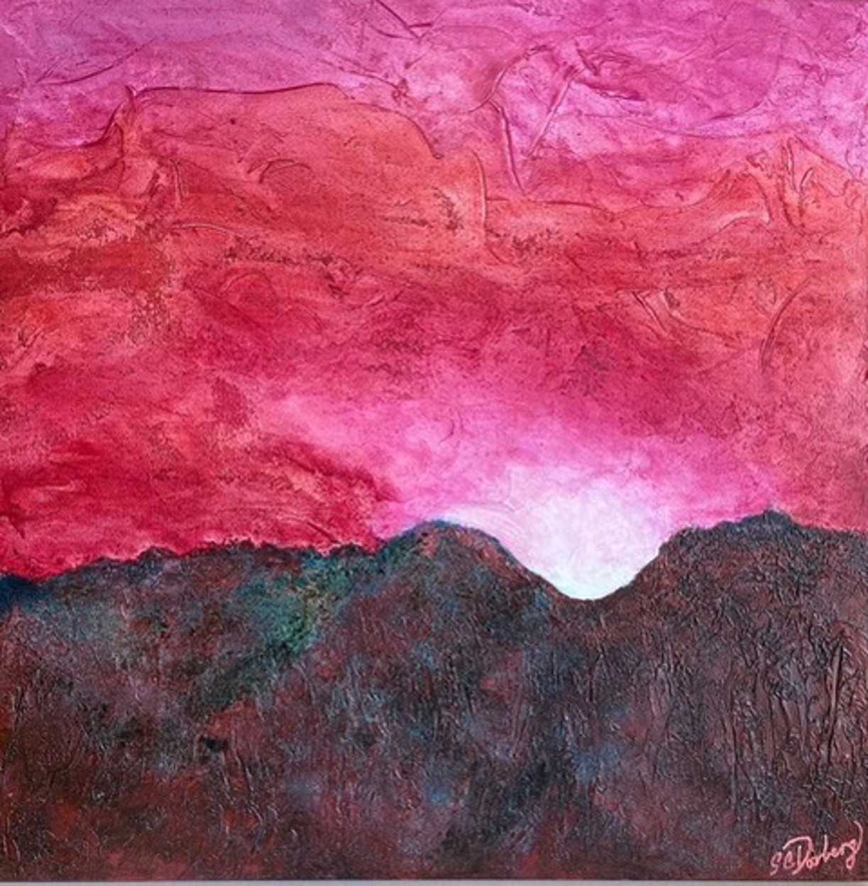 abstract sunset behind a mountain with a pink sky